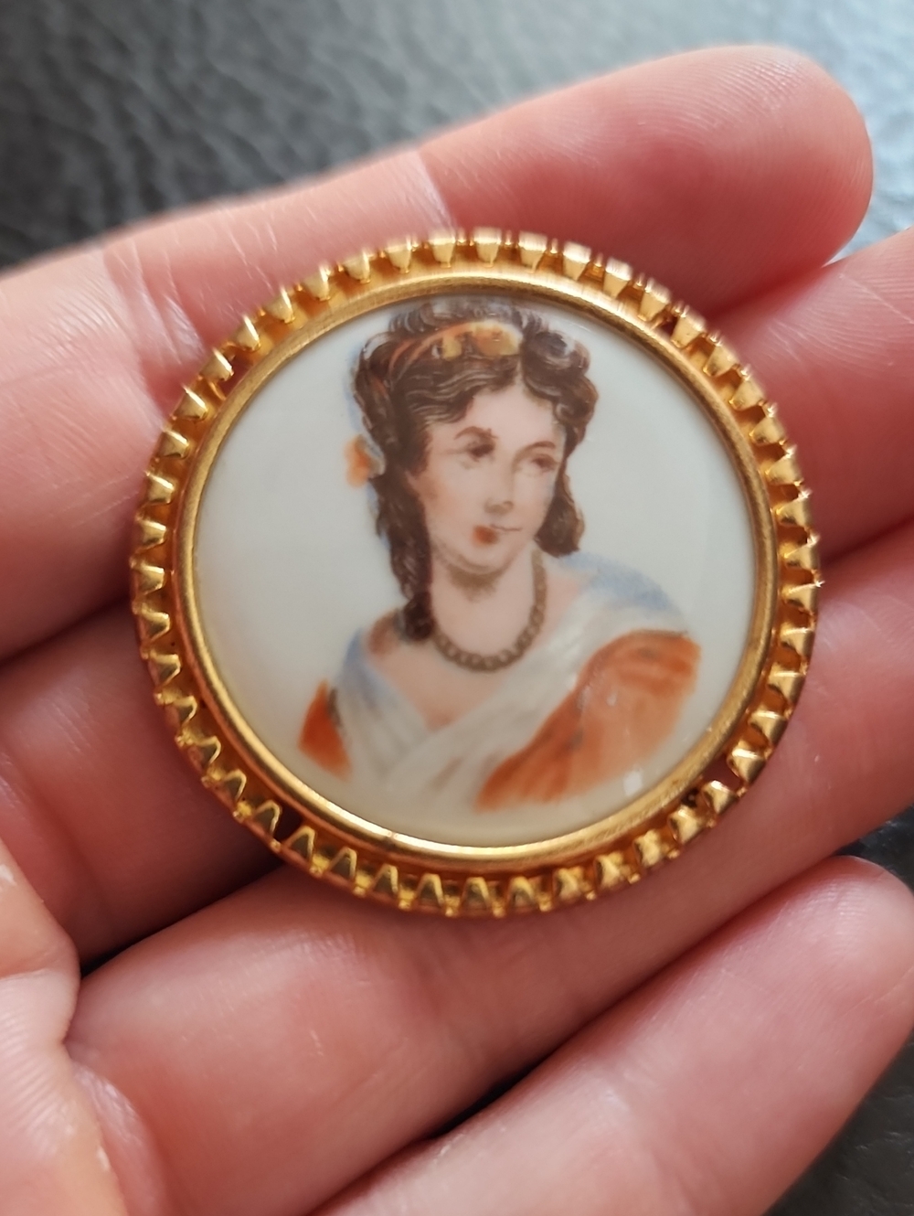 VTG Limoges Gold-Tone Portrait Porcelain Brooch - White & Gold